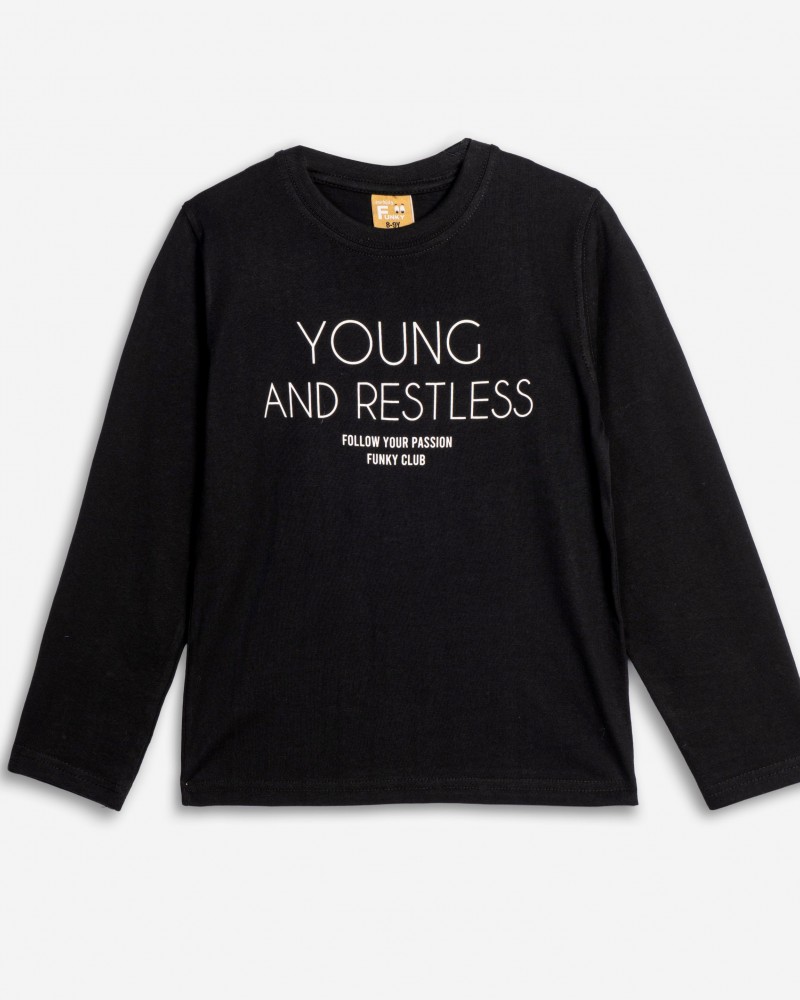 Εφηβική Μπλούζα με Τύπωμα Young and Restless Αγόρι (6-16) -Μαύρο- 
