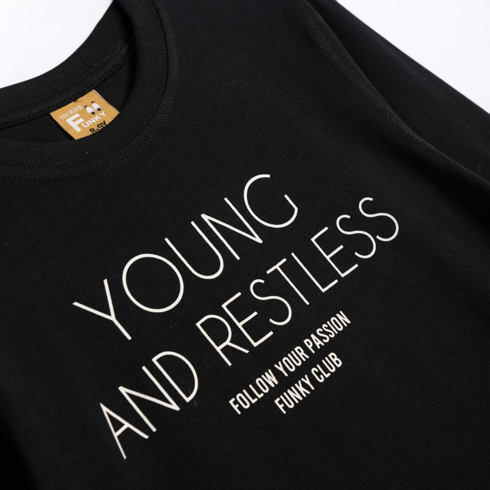 Εφηβική Μπλούζα με Τύπωμα Young and Restless Αγόρι (6-16) -Μαύρο- 