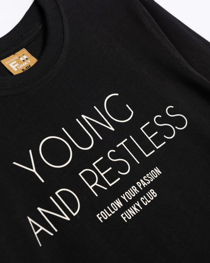 Εφηβική Μπλούζα με Τύπωμα Young and Restless Αγόρι (6-16) -Μαύρο- 
