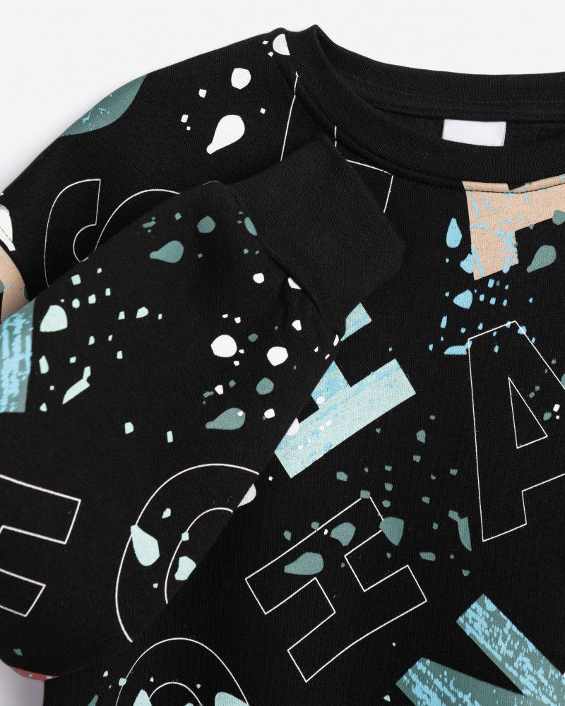 Εφηβικό Σετ Φούτερ Φόρμα Με Τύπωμα Allover Αγόρι (6-16) -Μαύρο-  Εφηβικό Σετ Φούτερ Φόρμα Με Τύπωμα Allover Αγόρι (6-16) -Μαύρο-