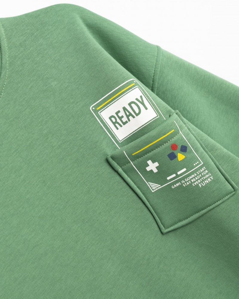 Εφηβικό Σετ Φούτερ Φόρμα Με Τύπωμα Ready και Τσεπάκι Αγόρι (6-16) -Πράσινο- 
