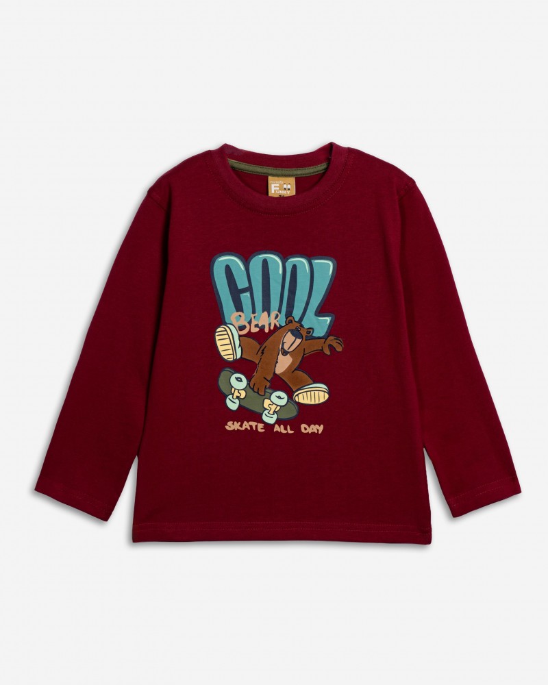 Παιδική Μπλούζα Με Τύπωμα Cool Αγόρι (2-6) -Μπορντώ- 