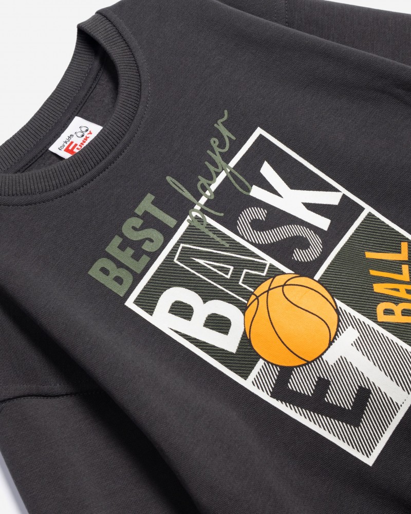 Παιδικό Σετ Φούτερ Φόρμας Με Τύπωμα Basketball Αγόρι (2-6) -Ανθρακί- 226-317120-1 