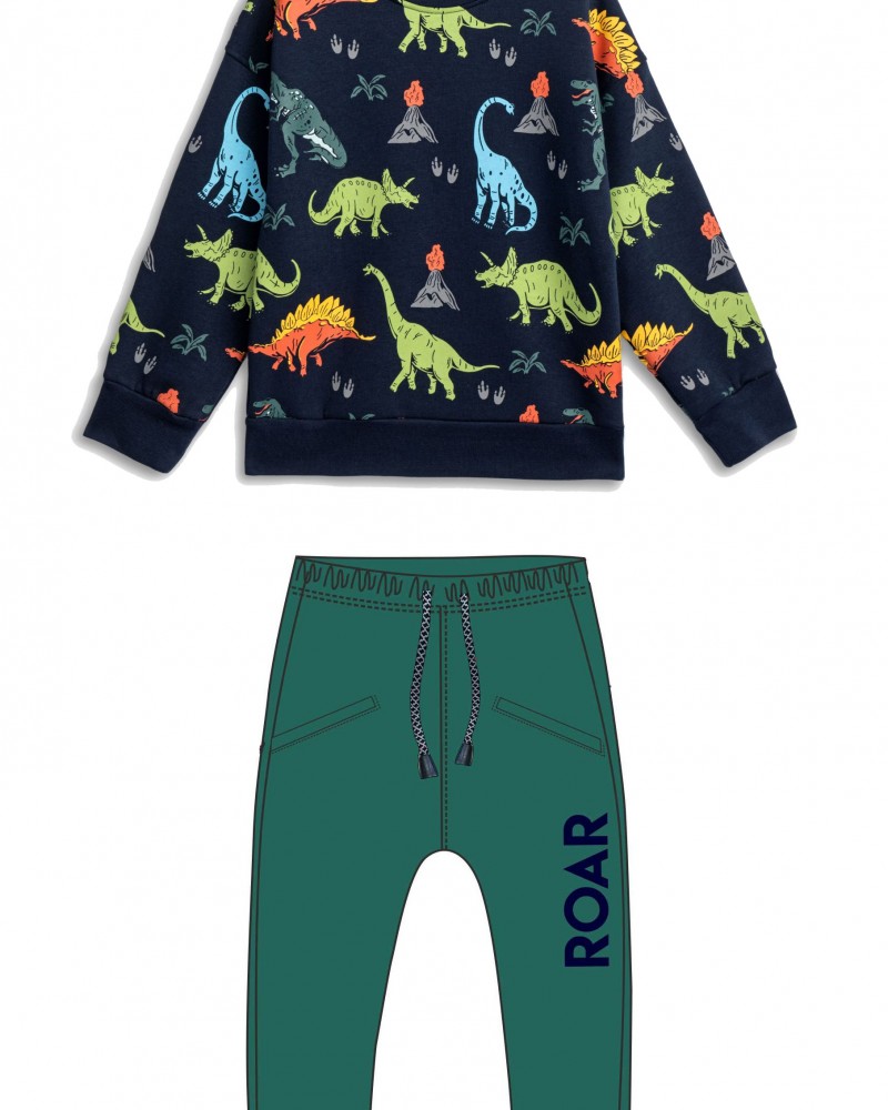 Παιδικό Σετ Φούτερ Φόρμας Με Τύπωμα Δεινόσαυρο Allover Αγόρι (2-6) -Μπλε- 