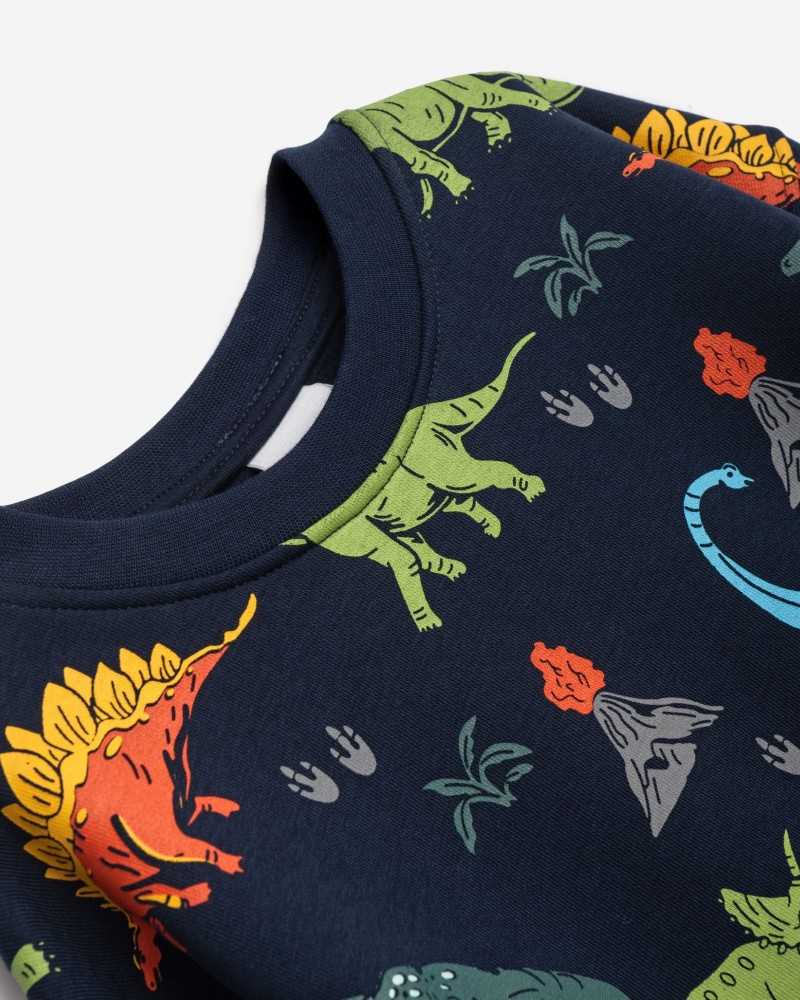 Παιδικό Σετ Φούτερ Φόρμας Με Τύπωμα Δεινόσαυρο Allover Αγόρι (2-6) -Μπλε- 