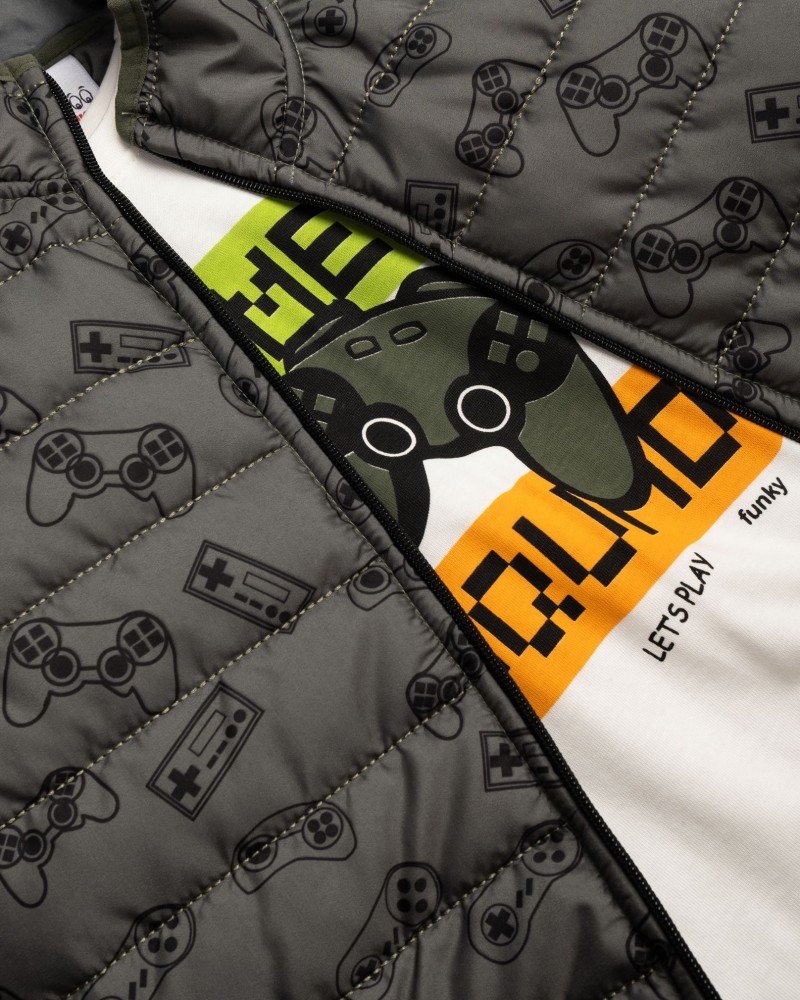 Παιδικό Σετ 3Τμχ με Αμάνικο, Μπλούζα Gamer και Παντελόνι Αγόρι (2-6) -Χακί- 