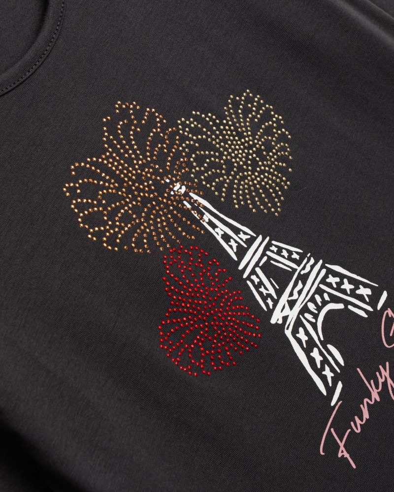 Εφηβική Μπλούζα Με Τύπωμα Paris Eiffel Κορίτσι (6-16) -Ανθρακί- 