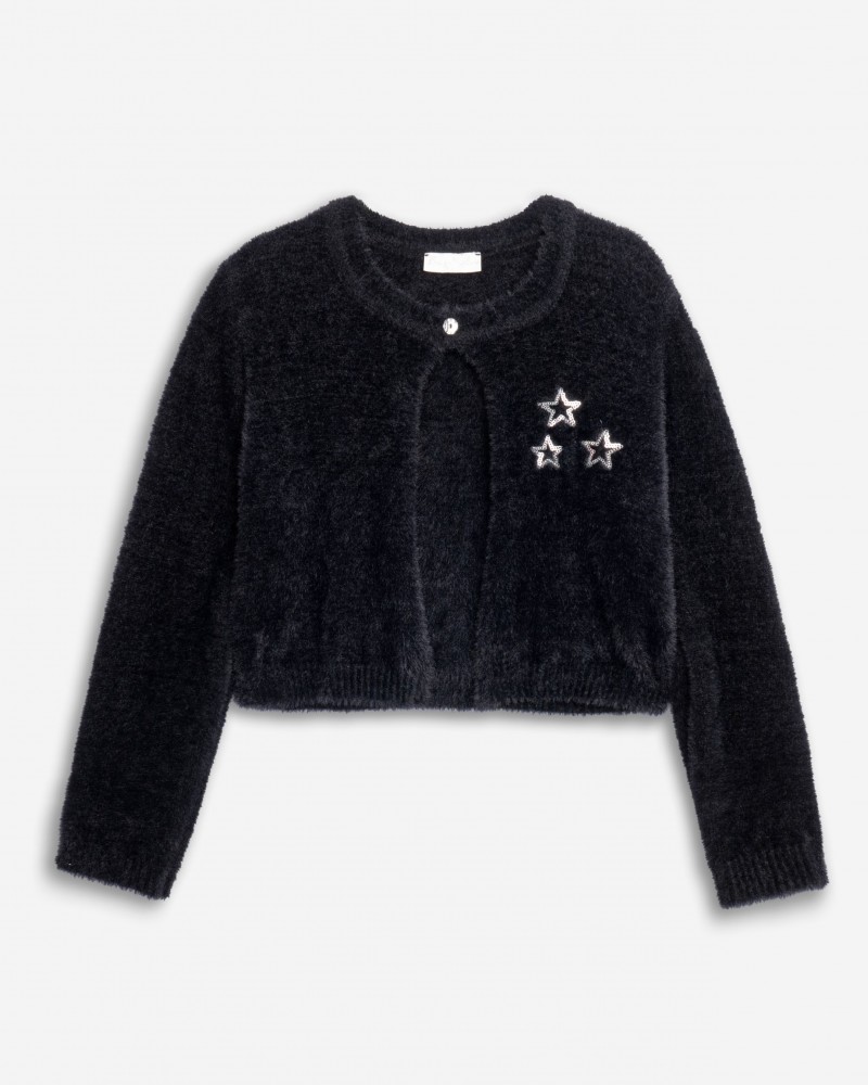 Εφηβικό Μπολερό Πλεκτό με Κέντημα Αστεράκια Κορίτσι (6-16) -Μαύρο- 