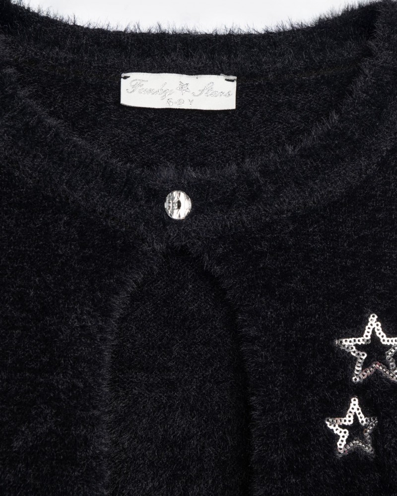 Εφηβικό Μπολερό Πλεκτό με Κέντημα Αστεράκια Κορίτσι (6-16) -Μαύρο- 