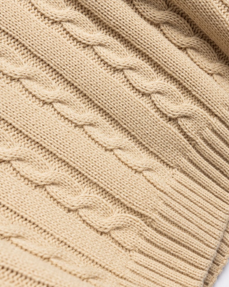 Εφηβικό Πλεκτό Πουλόβερ Ζιβάγκο με Σχέδιο Πλεξούδα Κορίτσι (6-16) -Μπεζ- 