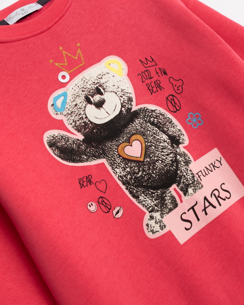 Εφηβικό Σετ Φούτερ Φόρμα με Τύπωμα Bear Stars Κορίτσι (6-16) -Κοραλλί- 226-517138-1