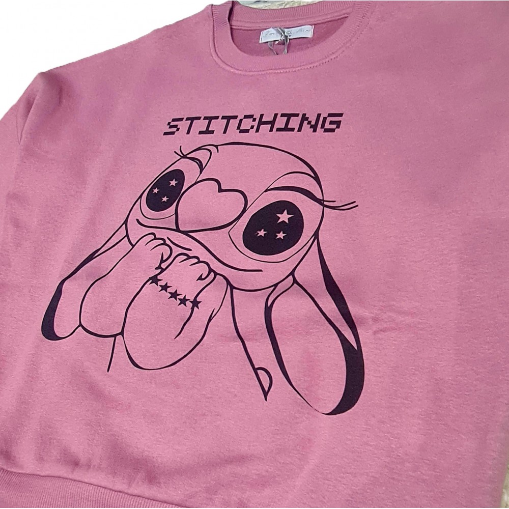 Εφηβικό Σετ Φούτερ με Κολάν και Τύπωμα Stitching Κορίτσι (6-16) -Σκούρο Ροζ-