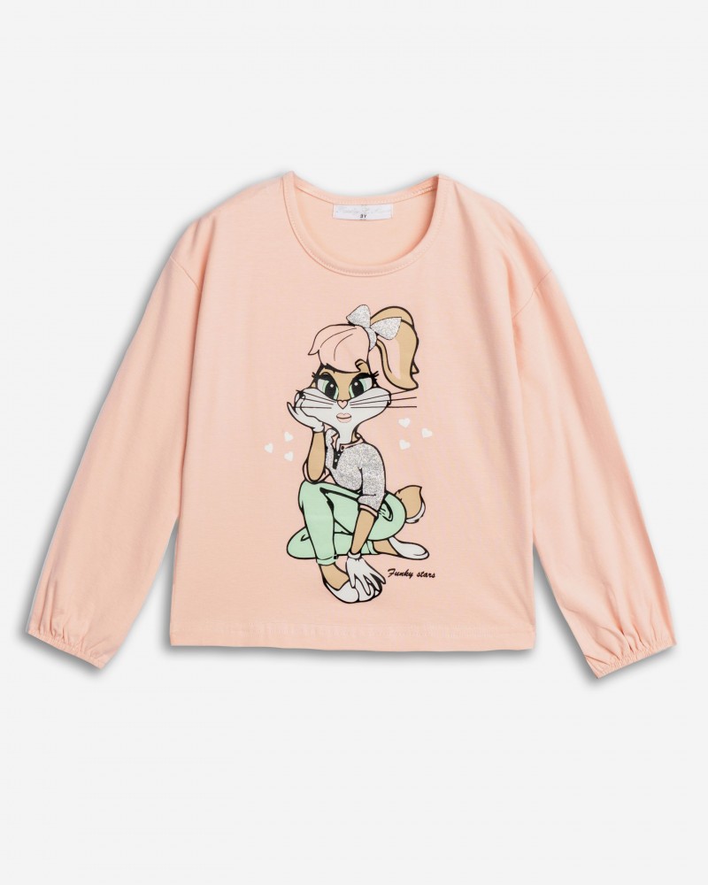 Παιδική Μπλούζα με Τύπωμα Λαγουδάκι Κορίτσι (2-6) -Ροζ- 