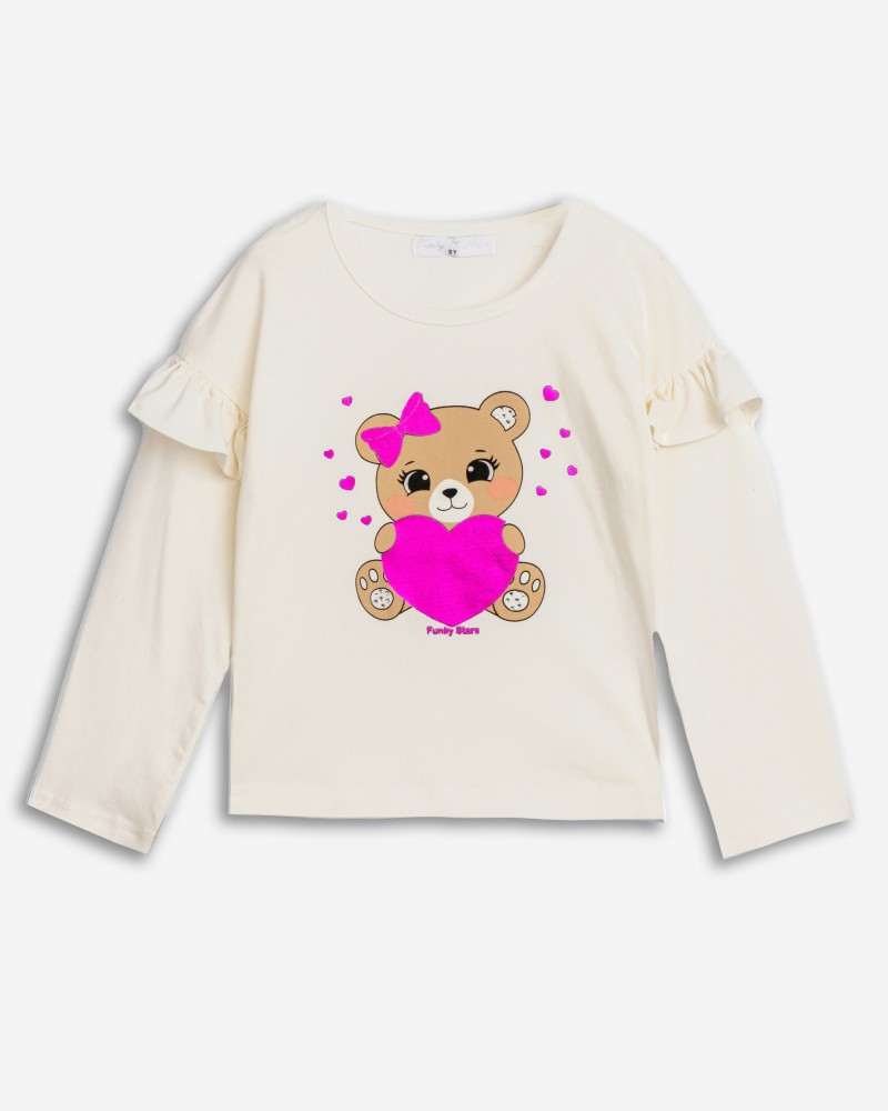 Παιδική Μπλούζα με Τύπωμα Αρκουδάκι Κορίτσι (2-6) -Εκρού- 