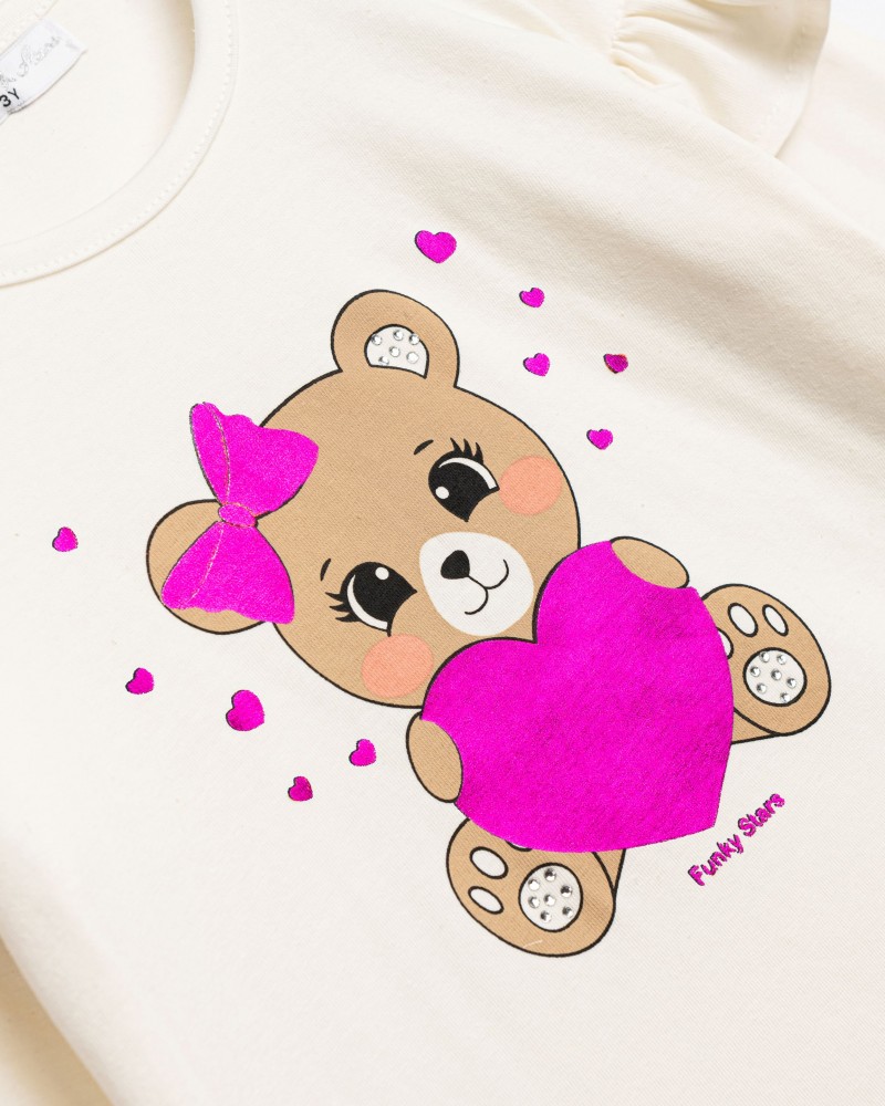 Παιδική Μπλούζα με Τύπωμα Αρκουδάκι Κορίτσι (2-6) -Εκρού- 
