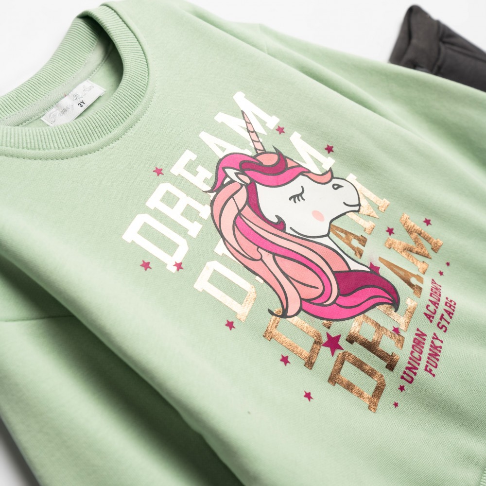 Παιδικό Σετ Φούτερ Φόρμα με Τύπωμα Unicorn Κορίτσι (2-6) -Φυστικί- 226-717115-1