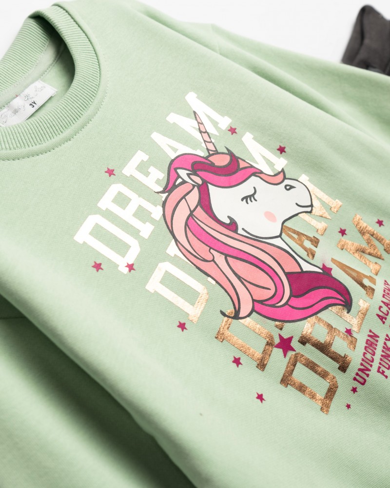 Παιδικό Σετ Φούτερ Φόρμα με Τύπωμα Unicorn Κορίτσι (2-6) -Φυστικί- 