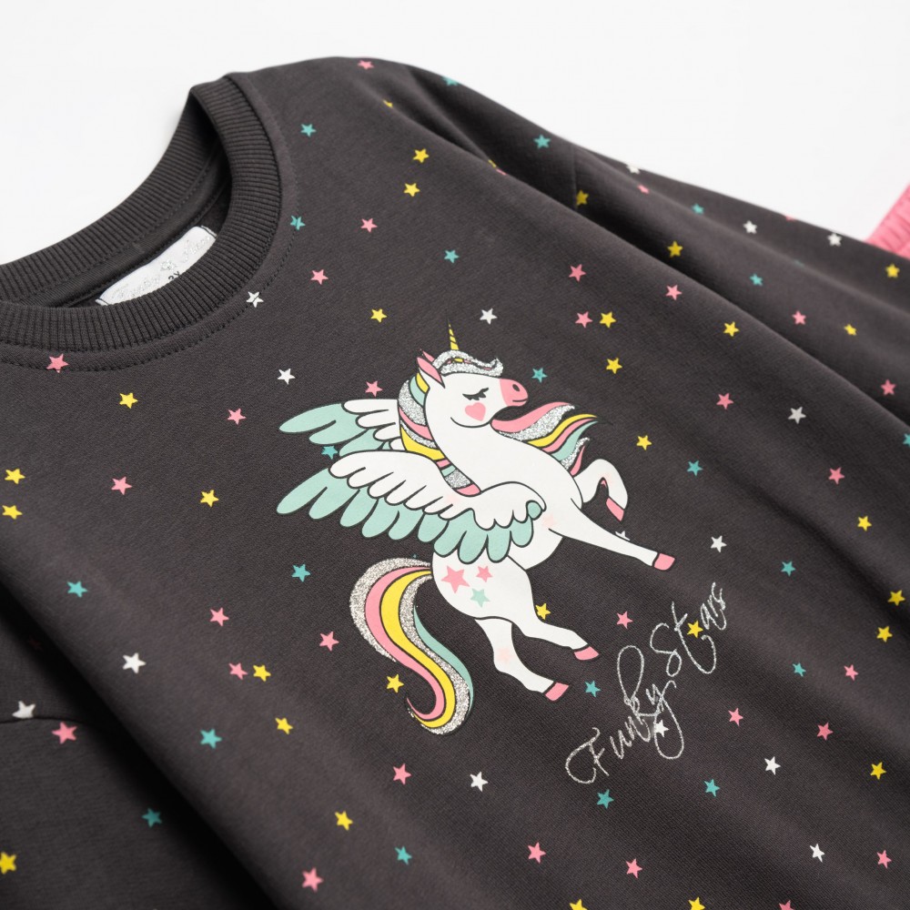 Παιδικό Σετ Φούτερ Με Κολάν και Μπλούζα Unicorn Κορίτσι (2-6) -Ανθρακί- 