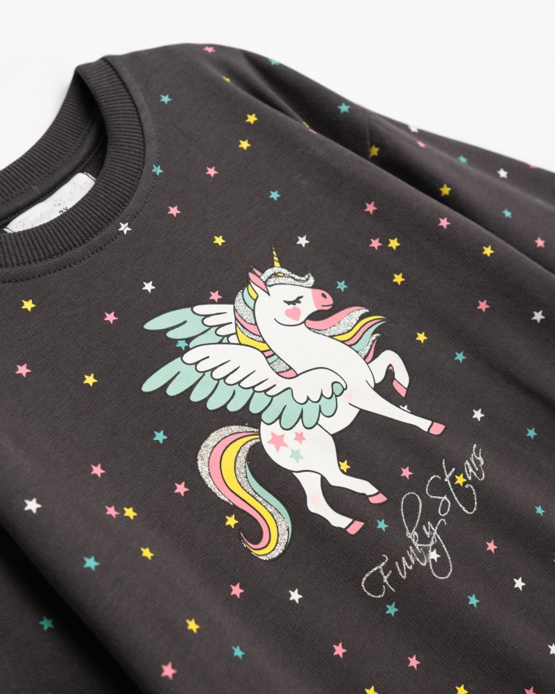Παιδικό Σετ Φούτερ Με Κολάν και Μπλούζα Unicorn Κορίτσι (2-6) -Ανθρακί- 