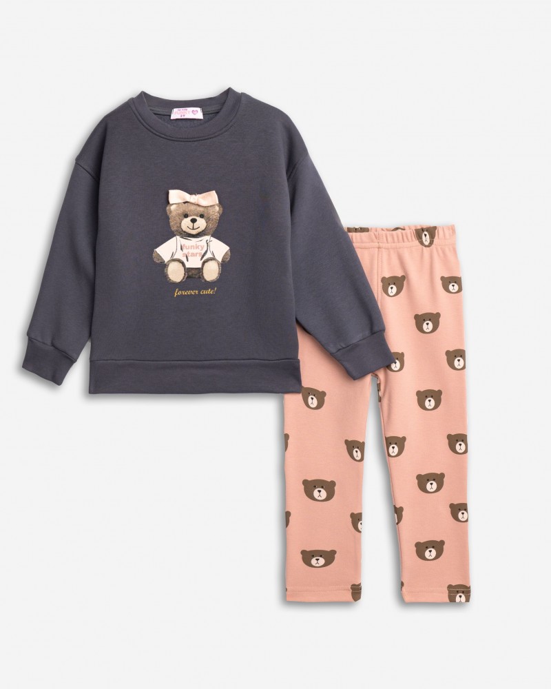 Παιδικό Σετ Φούτερ Με Κολάν και Μπλούζα Αρκουδάκι Κορίτσι (2-6) -Ανθρακί- 