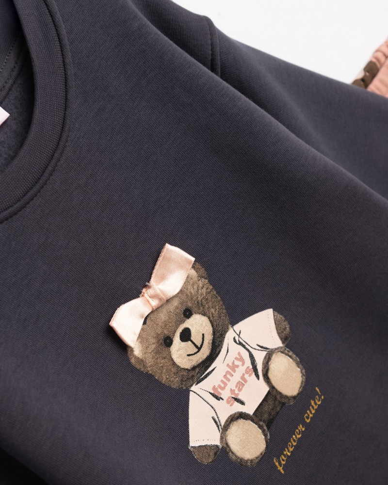 Παιδικό Σετ Φούτερ Με Κολάν και Μπλούζα Αρκουδάκι Κορίτσι (2-6) -Ανθρακί- 