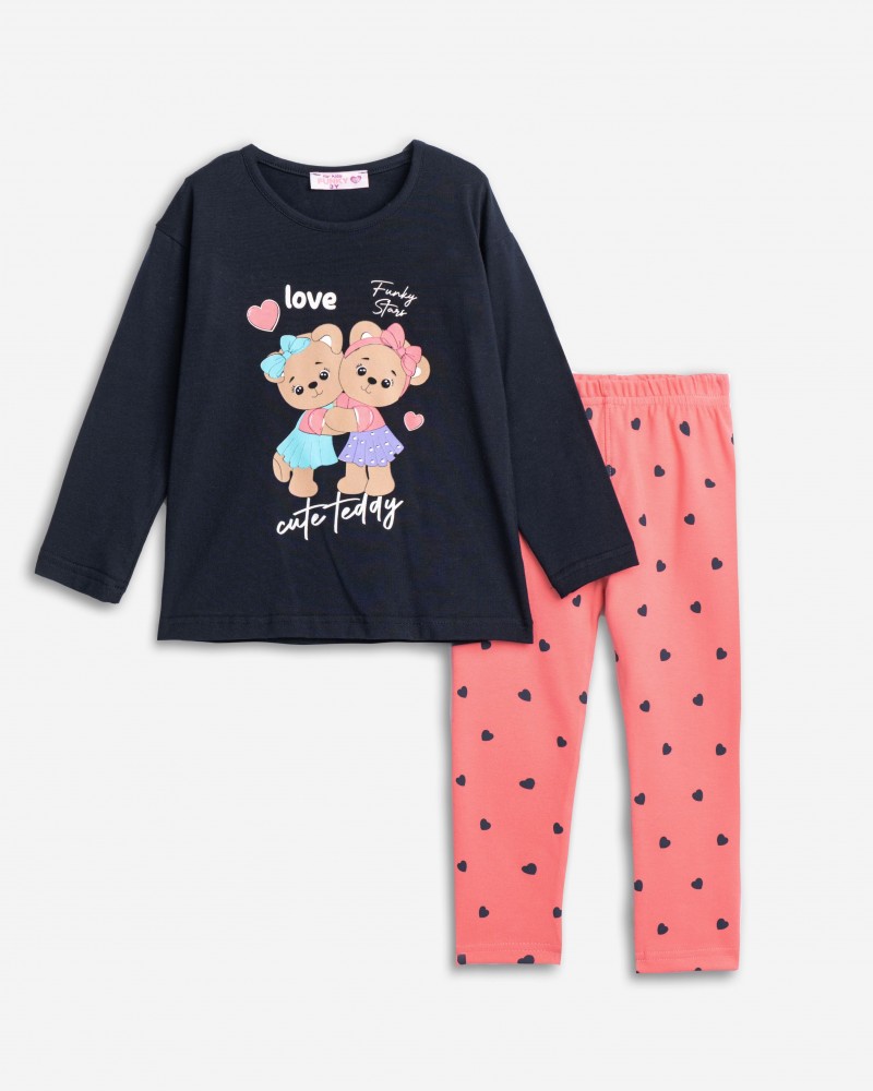 Παιδικό Σετ Εποχής Με Κολάν και Μπλούζα Love Cute Teddy Κορίτσι (2-6) -Μπλε- 