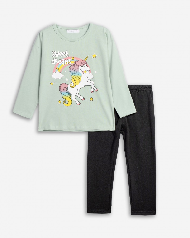 Παιδικό Σετ Με Κολάν και Μπλούζα Unicorn Κορίτσι (2-6) -Φυστικί-  Παιδικό Σετ Με Κολάν και Μπλούζα Unicorn Κορίτσι (2-6) -Φυστικί-