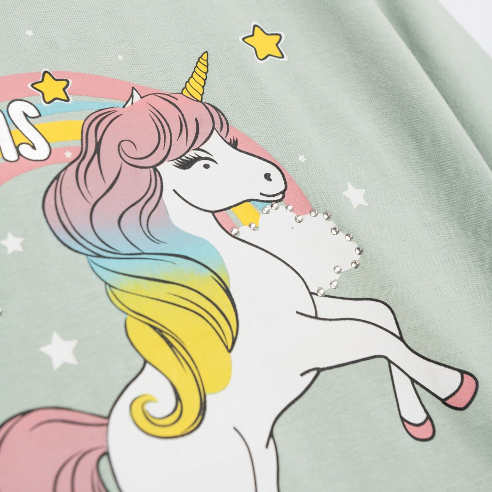 Παιδικό Σετ Με Κολάν και Μπλούζα Unicorn Κορίτσι (2-6) -Φυστικί- 226-721118-1
