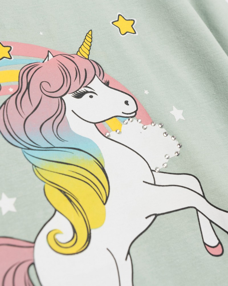Παιδικό Σετ Με Κολάν και Μπλούζα Unicorn Κορίτσι (2-6) -Φυστικί-  Παιδικό Σετ Με Κολάν και Μπλούζα Unicorn Κορίτσι (2-6) -Φυστικί-
