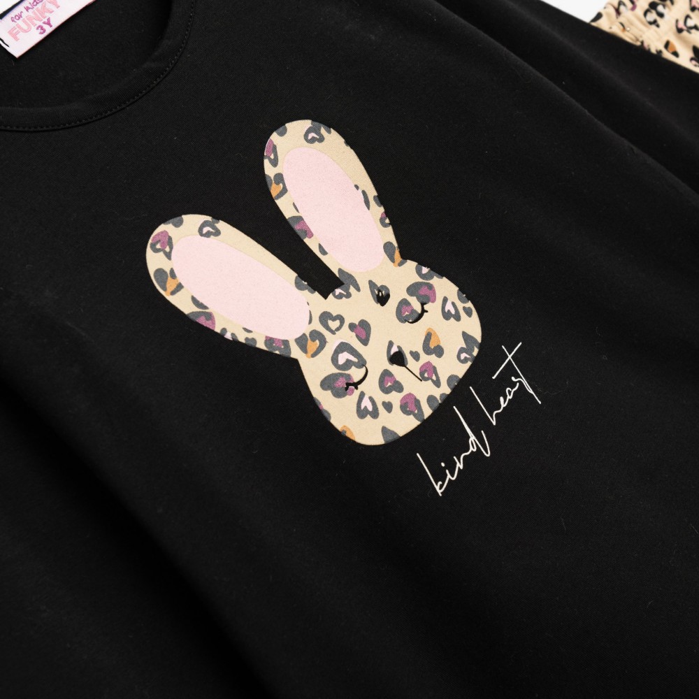 Παιδικό Σετ Με Κολάν Animal Print και Μπλούζα Κουνελάκι Κορίτσι (2-6) -Μαύρο- 