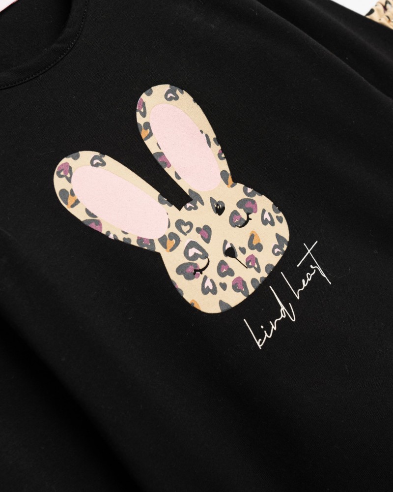 Παιδικό Σετ Με Κολάν Animal Print και Μπλούζα Κουνελάκι Κορίτσι (2-6) -Μαύρο- 