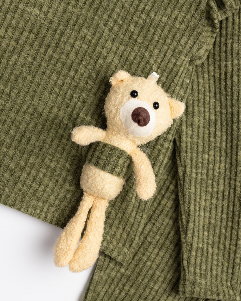 Παιδικό Σετ Ριπ Μπλούζα με Αρκουδάκι και Παντελόνα Κορίτσι (2-6) -Λαδί- 