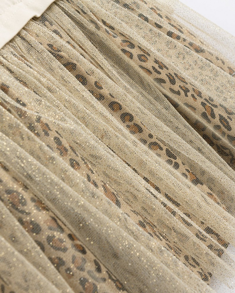 Παιδικό Φόρεμα Εποχής με Λεοπάρ Τούλι και Τύπωμα Σκυλάκι Κορίτσι (2-6) -Εκρού- 