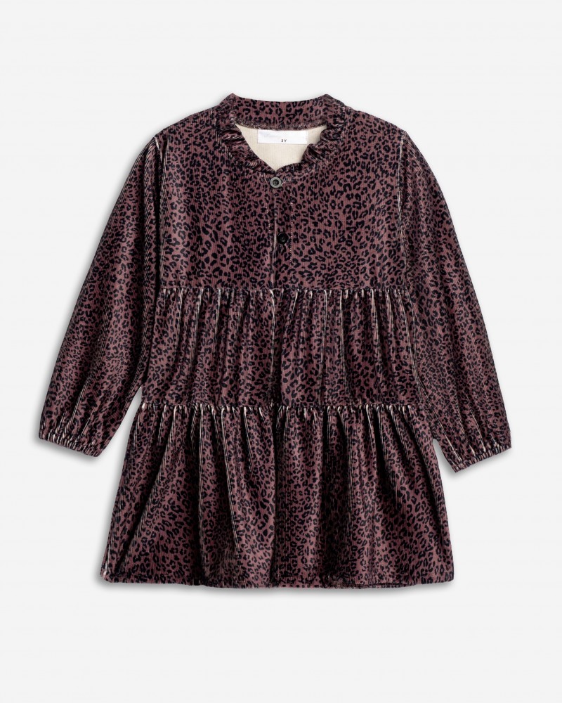 Παιδικό Φόρεμα Βελουτέ Animal με Βολάν Κορίτσι (2-6) -Ροζ Λεοπάρ- 