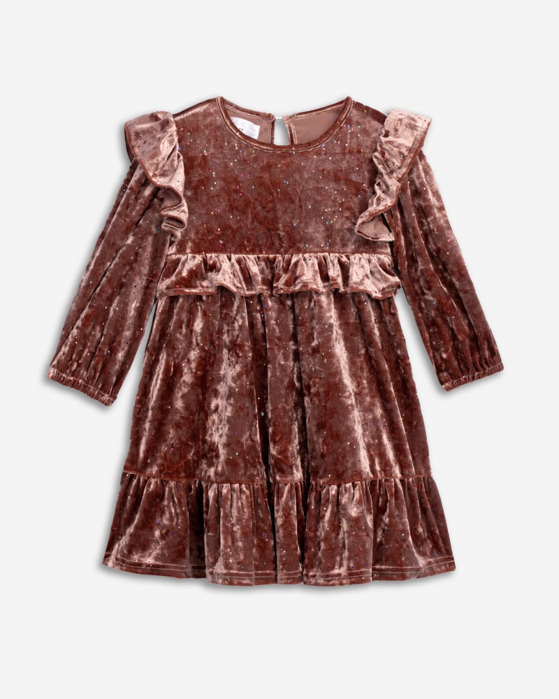 Παιδικό Φόρεμα Βελουτέ με Μεταλλιζέ Αστεράκια Κορίτσι (2-6) -Σάπιο Μήλο- 