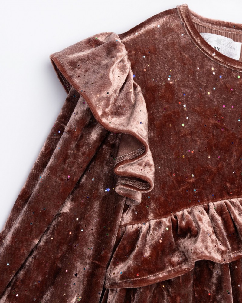 Παιδικό Φόρεμα Βελουτέ με Μεταλλιζέ Αστεράκια Κορίτσι (2-6) -Σάπιο Μήλο- 