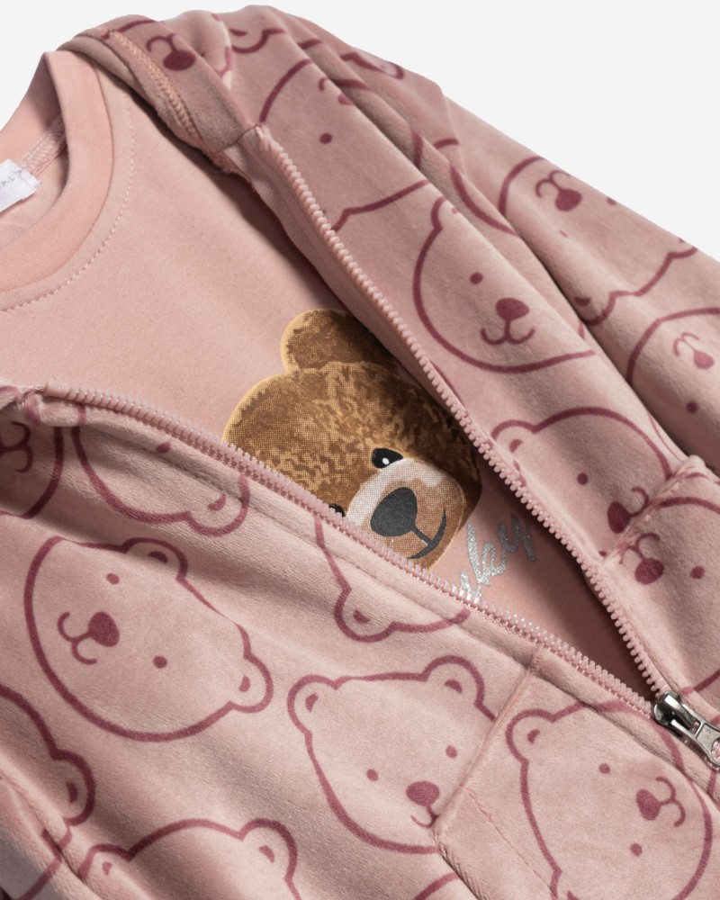 Παιδικό Σετ Βελουτέ Φόρμα 3Τμχ με Αρκουδάκι-Ζακέτα, Μπλούζα & Παντελόνι Κορίτσι (2-6) -Πούδρα-  Παιδικό Σετ Βελουτέ Φόρμα 3Τμχ με Αρκουδάκι-Ζακέτα, Μπλούζα & Παντελόνι Κορίτσι (2-6) -Πούδρα-