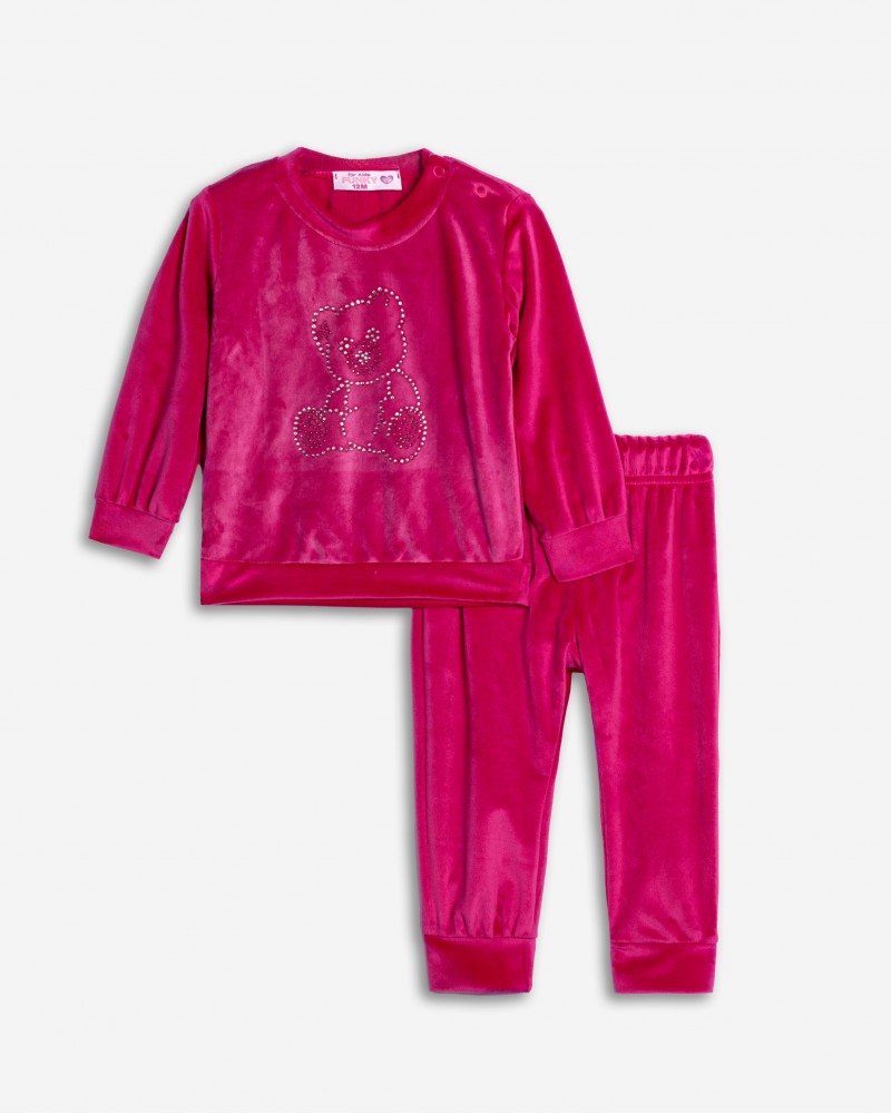 Βρεφικό Σετ Φόρμα Βελουτέ Με Μπλούζα Bear Κορίτσι (6-24μ) -Φούξια- 