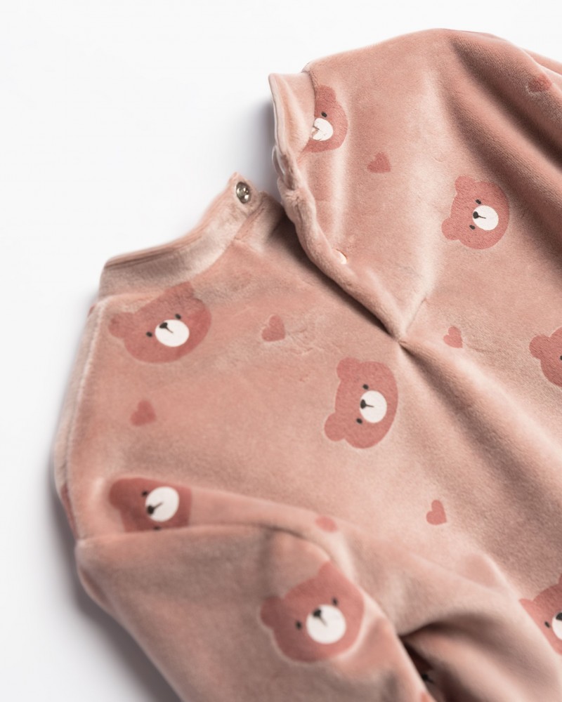 Βρεφικό Σετ Με Κολάν και Βελουτέ Μπλούζα Bear Κορίτσι (6-24μ) -Πούδρα- 