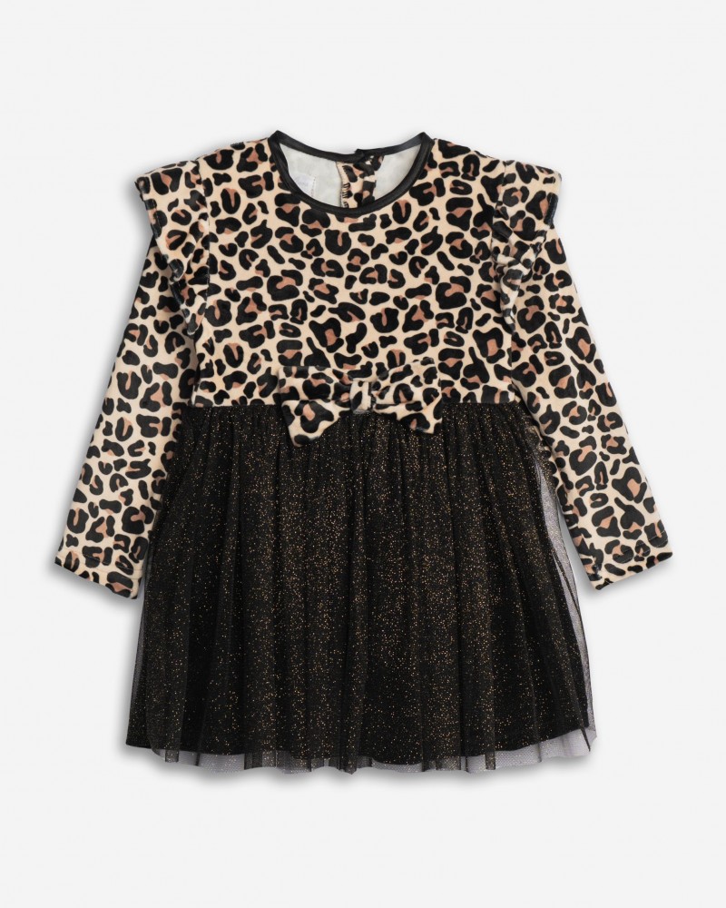 Βρεφικό Φόρεμα Βελουτέ Animal με Τούλι Κορίτσι (3-24μ) -Λεοπάρ- 