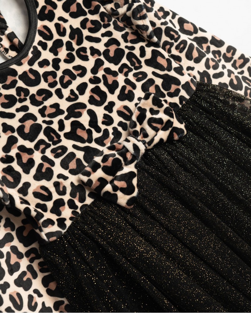 Βρεφικό Φόρεμα Βελουτέ Animal με Τούλι Κορίτσι (3-24μ) -Λεοπάρ- 