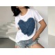 T-Shirt Μπλούζα Μακό με Jean Καρδιά -Λευκό- 22659 T-Shirt Μπλούζα Μακό με Jean Καρδιά -Λευκό- 22659