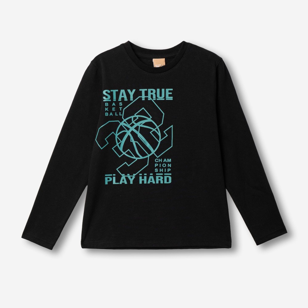 Εφηβική Μπλούζα με Τύπωμα 32 Play Hard για Αγόρι (6-16) -Μαύρο- 227-106110-1
