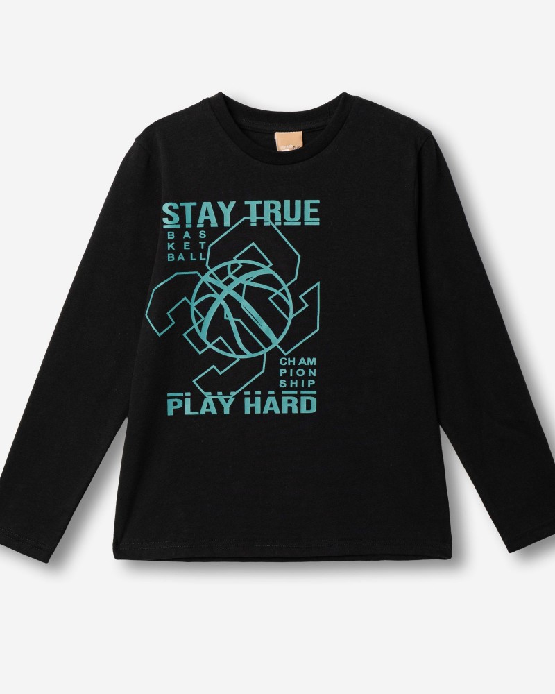 Εφηβική Μπλούζα με Τύπωμα 32 Play Hard για Αγόρι (6-16) -Μαύρο- 