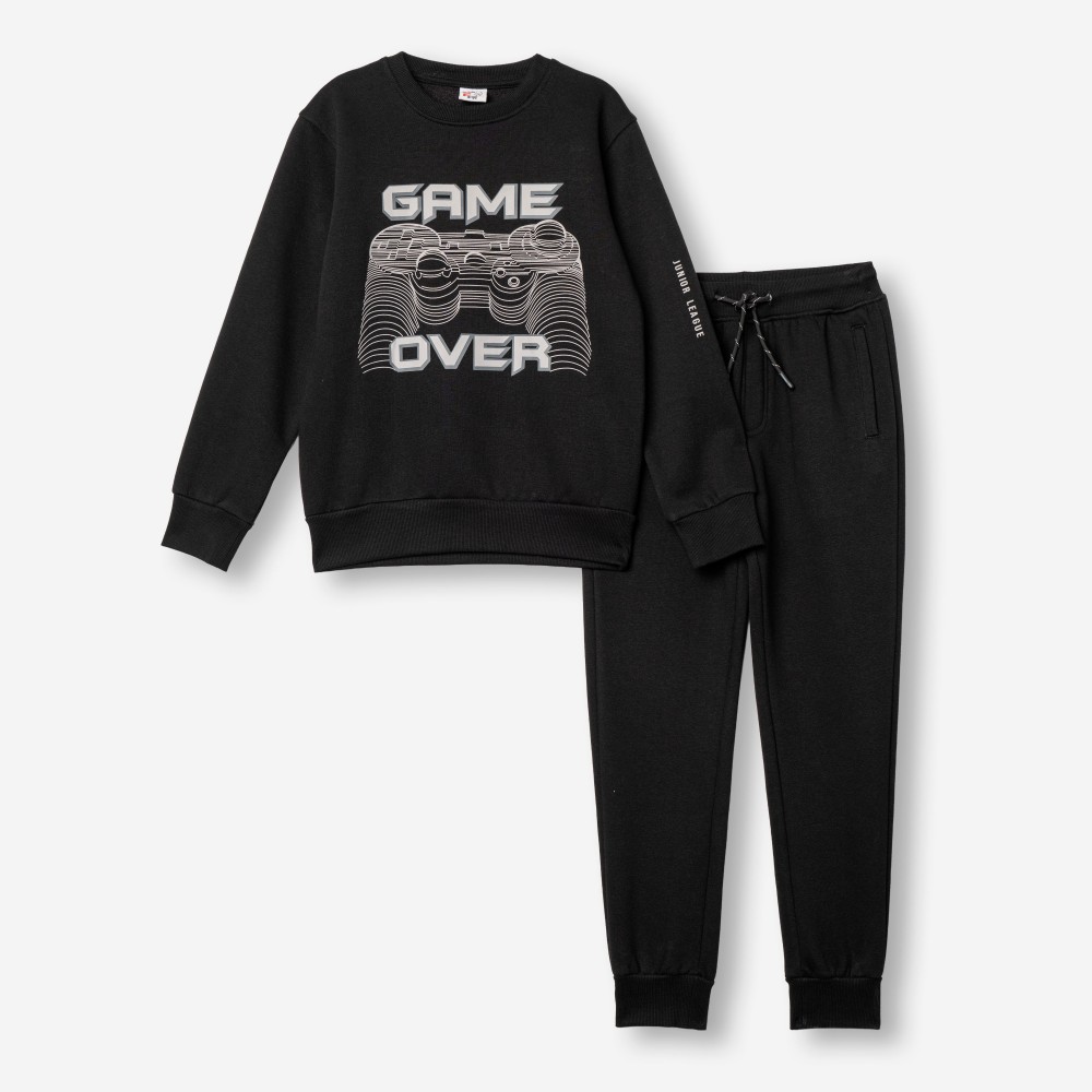 Εφηβικό Σετ Φούτερ Φόρμα Με Τύπωμα Game Over Αγόρι (6-16) -Μαύρο- 