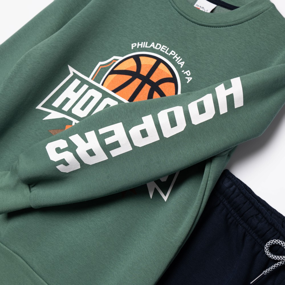 Εφηβικό Σετ Φούτερ Φόρμα Με Τύπωμα Hoopers Αγόρι (6-16) -Πράσινο/Mountain- 