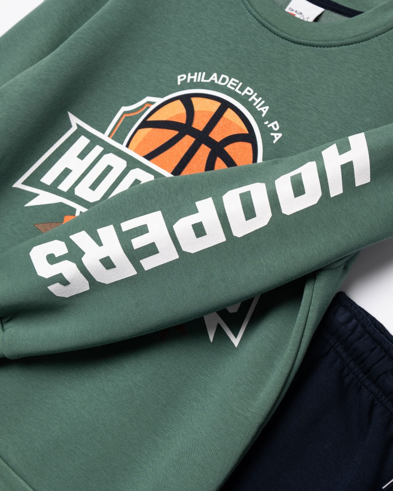 Εφηβικό Σετ Φούτερ Φόρμα Με Τύπωμα Hoopers Αγόρι (6-16) -Πράσινο/Mountain- 