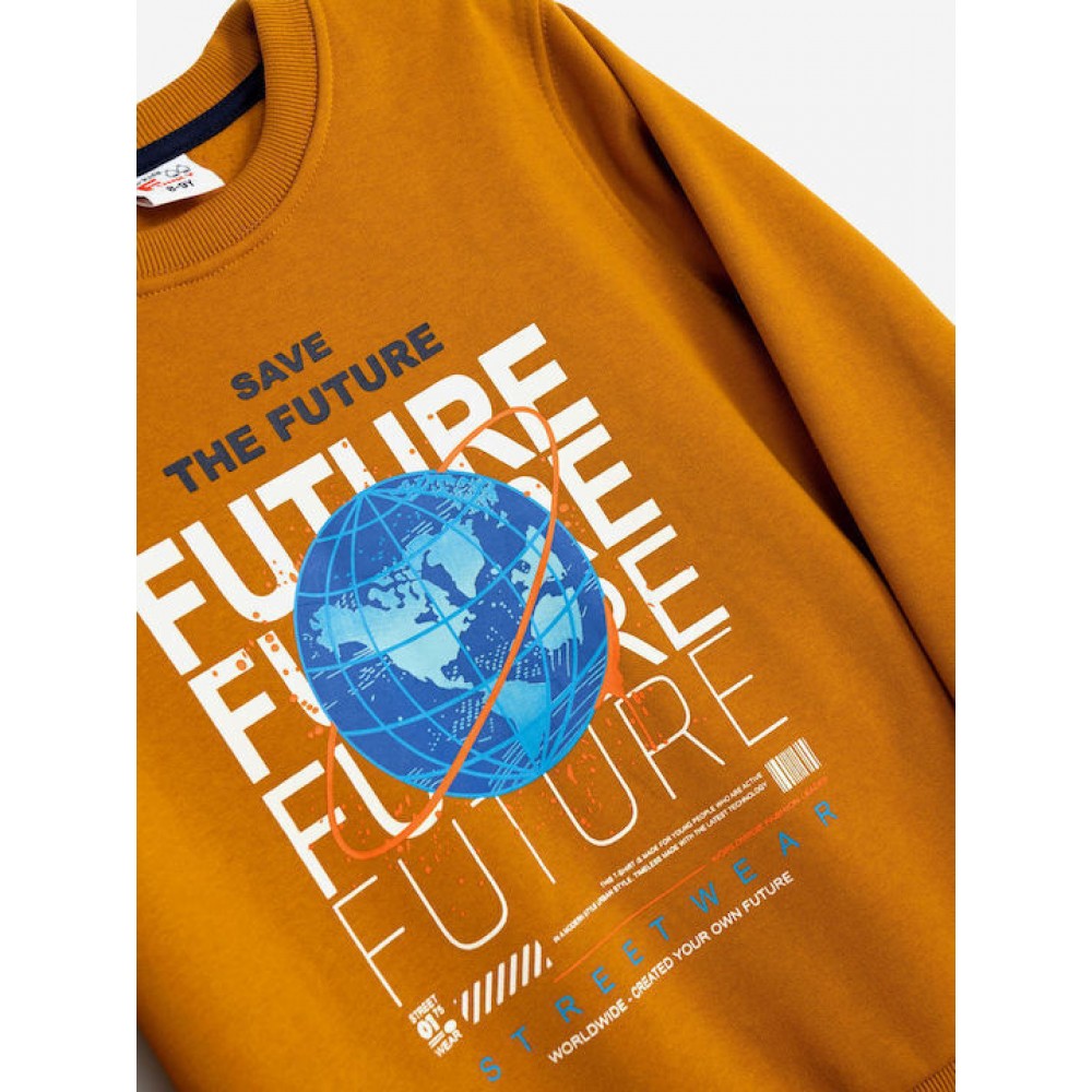 Εφηβικό Σετ Φούτερ Φόρμα Με Τύπωμα Save the Future Αγόρι (6-16) -Nugget/Χρυσό- 