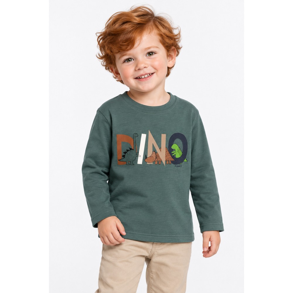 Παιδική Μπλούζα Με Τύπωμα Dino για Αγόρι (2-6) -Πράσινο Mountain- 227-306100-1