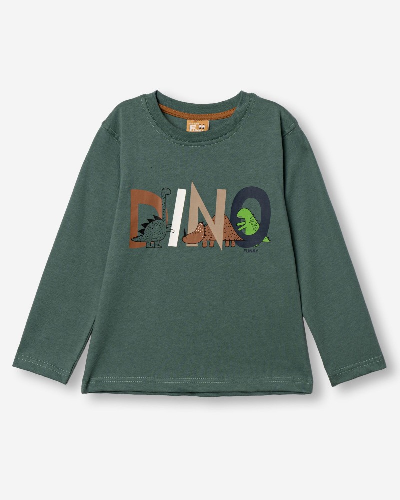 Παιδική Μπλούζα Με Τύπωμα Dino για Αγόρι (2-6) -Πράσινο Mountain- 
